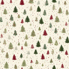 A Christmas tree patterned wallpaper with a white background