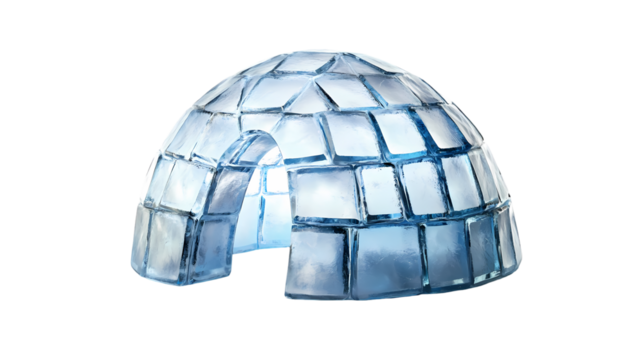 A transparent igloo made of ice blocks   in a studio setting isolated on transparent background - Powered by Adobe