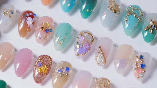 Glittery nail art set with gemstones	