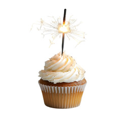 Sparkler Cupcake: Festive Dessert Celebration Photography on white background