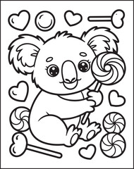 Cute adorable koala with chocolate black outline vector simple and beautiful coloring book for kids