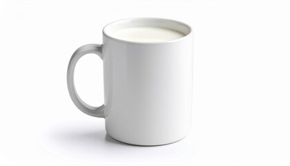 Fototapeta premium A mug half full of milk isolated on white background