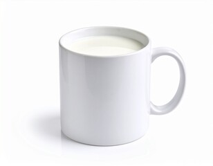 Fototapeta premium A mug half full of milk isolated on white background