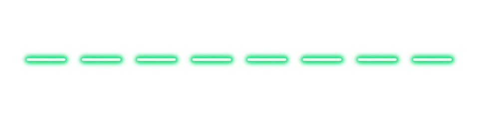 green neon dashed line with glowing effect on white background. Minimalist futuristic element perfect for web dividers, UI highlights, or digital design accents. Bright and clean style layout.