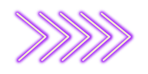 Neon purple glowing chevron arrows pointing right on a white background. Futuristic digital direction icon for tech, motion, or interface graphics. Ideal for signage, UI, and creative design themes.