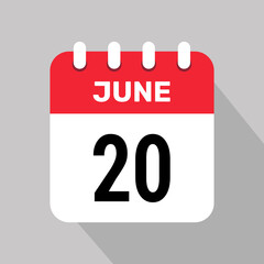 calendar 20 june icon vector illustration date background graphic design.