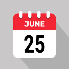 calendar 25 june icon vector illustration date background graphic design.