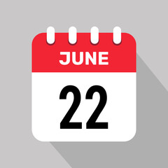 calendar 22 june icon vector illustration date background graphic design.