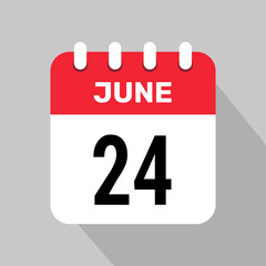 calendar 24 june icon vector illustration date background graphic design.