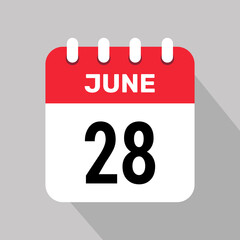 calendar 28 june icon vector illustration date background graphic design.