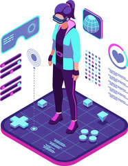 Isometric Woman Metaverse Avatar with Neon Outfit