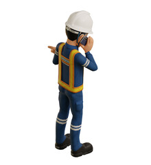 Isolate industrial worker is on the phone on transparent background