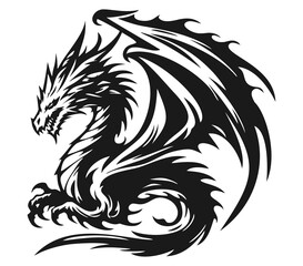 MYTHICAL WINGED DRAGON IN CIRCLE POSE VECTOR ILLUSTRATION