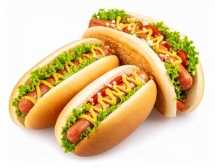 Set of hot dogs isolated on white background 