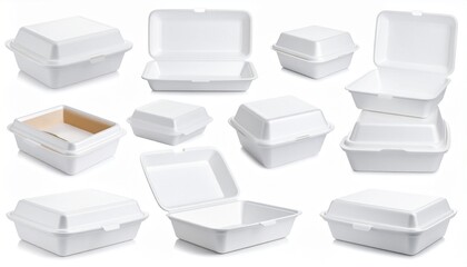 Set of white styrofoam food box isolated on white background