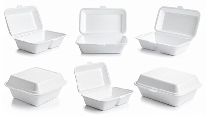 Set of white styrofoam food box isolated on white background