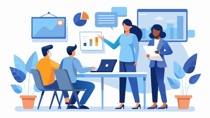 Obraz premium Business meeting with charts and team presentations view