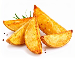 Fried potato wedges isolated on white background 