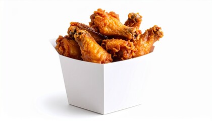 Stack of chicken wings in take out container isolated on white background