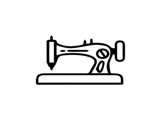 The image shows a simple, black outline icon of a sewing machine on a plain white background.