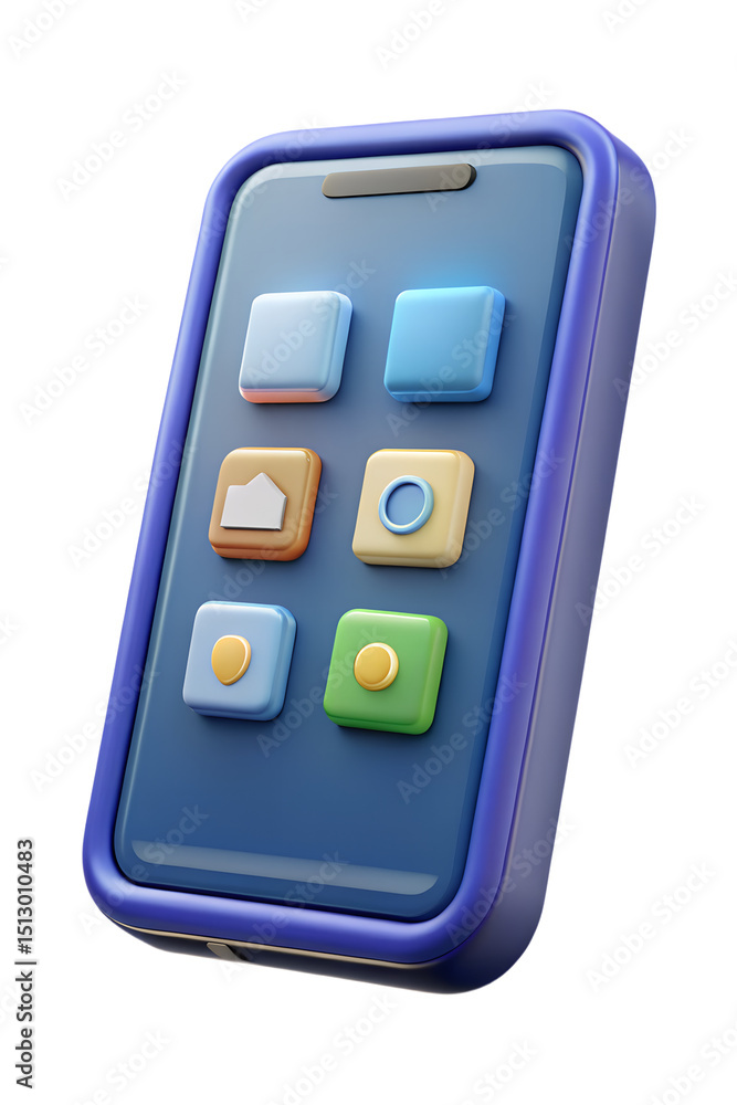 Poster 3d rendered smartphone with colorful user interface icons perfect for illustrating modern mobile app
