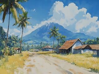 Tropical village landscape painting