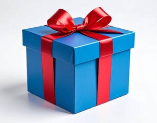 Obraz premium Blue Gift Box with Red Ribbon Holiday or birthday concept isolated white background