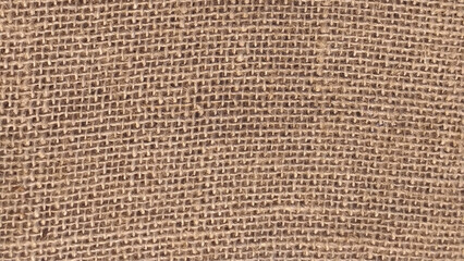 Rough burlap texture, canvas coarse cloth, dark brown woven rustic bagging. Natural hessian jute, beige textile texture. Linen fabric pattern. Threads background. Sackcloth surface, sacking material.