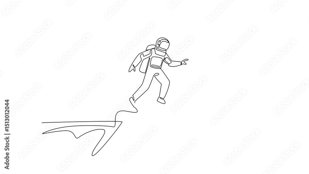 Aufkleber animated self drawing of single continuous line drawing astronaut jumps off cliff trying to reach a 