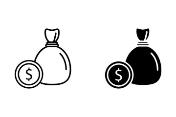 Wealth accumulation icon with dollar money bag on white background