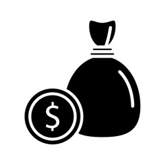 Wealth accumulation icon with dollar money bag on white background