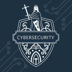 Obraz premium Cybersecurity Company Gothic Badge Vector Design with Subtle Digital Lines and Shield 