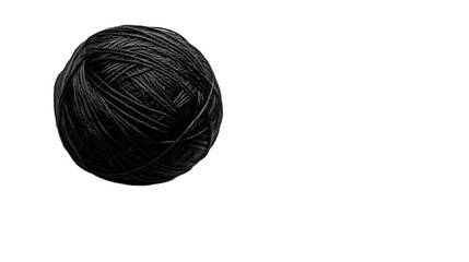 A single ball of dark yarn sits  a stark  in a studio setting with no other objects isolated on transparent background