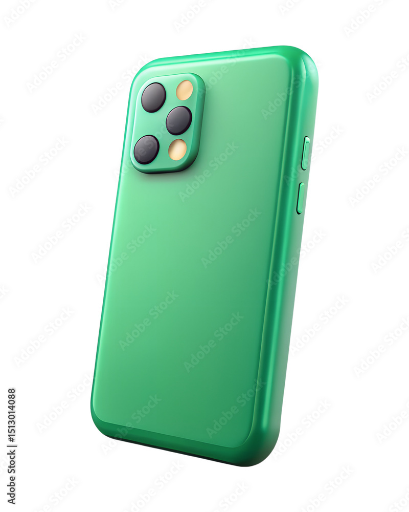 Poster green smartphone case with 3d-plastic style rendering showing cameras on transparent background for 