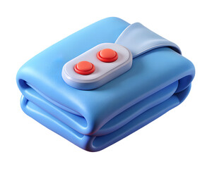 Modern 3d render of a folded blue blanket with a button-like control panel and the concept of comfort