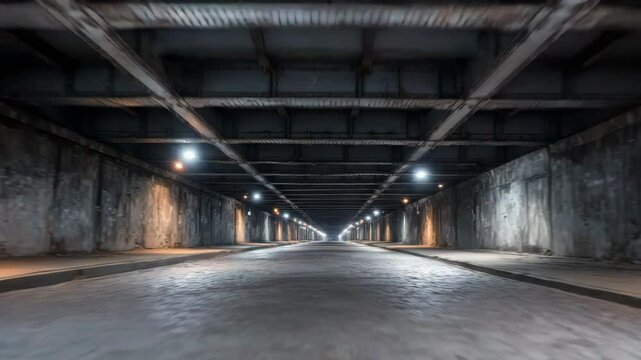 Zoom in fast motion empty urban underpass