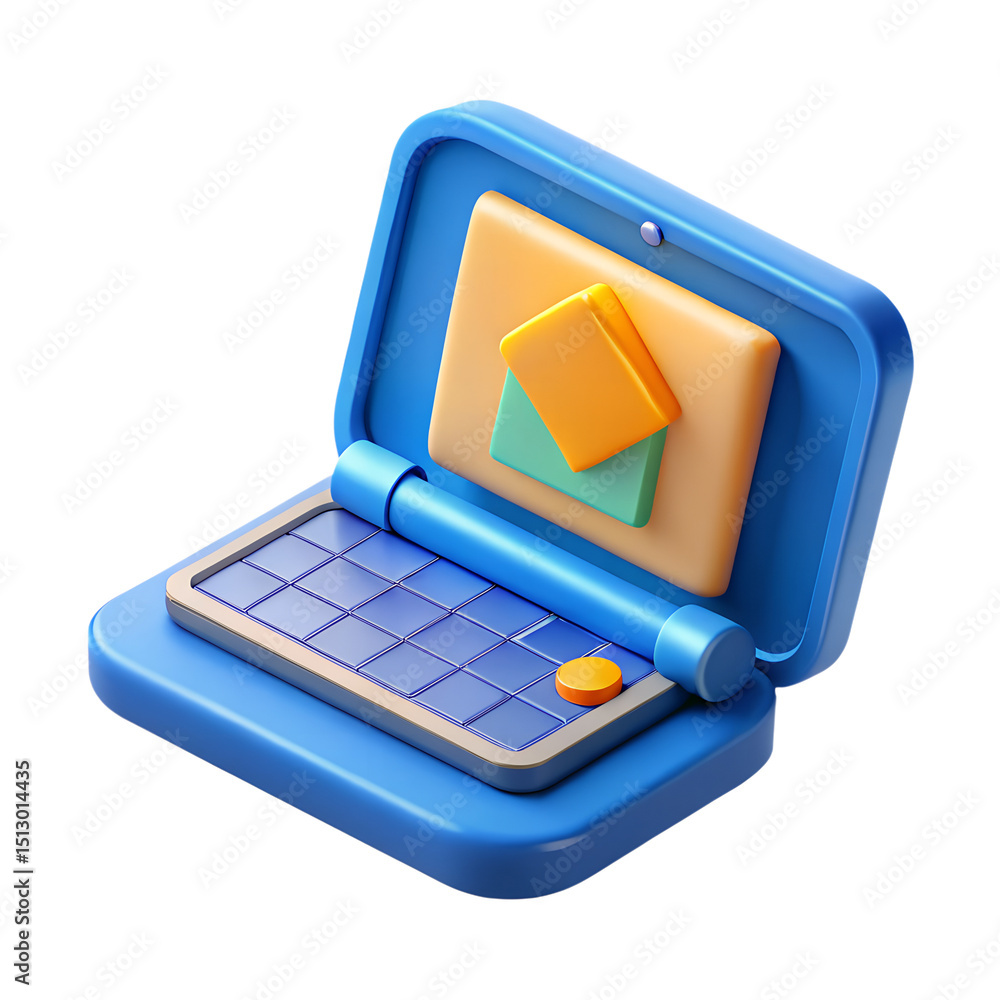Poster modern and visually appealing 3d rendering of a plastic-style laptop icon featuring vibrant colors a