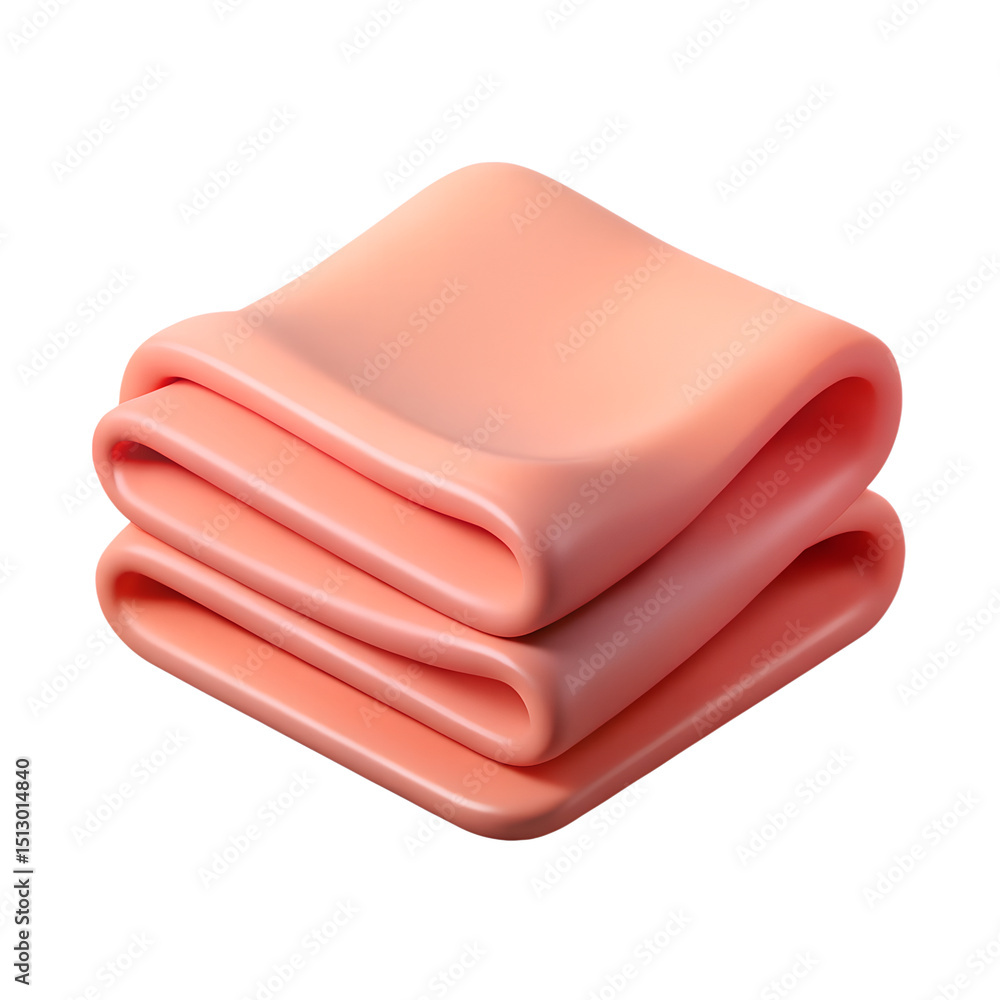 Poster stacked three-dimensional rendered sheets of soft pink material creating a simple 3d plastic-style i