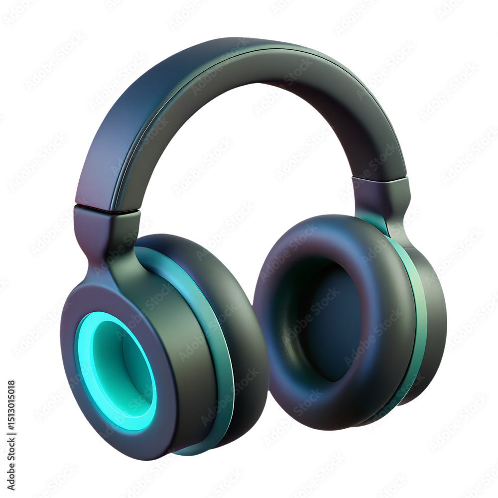 Poster stylish rendered 3d headphones with a gradient teal and black color scheme perfect for digital proje