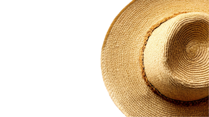 Close up of a straw hat with  showing the texture and design of the woven material isolated on transparent background