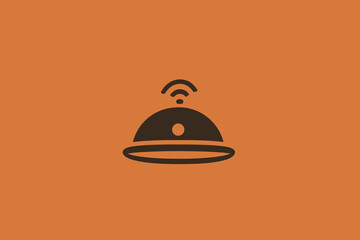 Fototapeta premium Isolated Dark Brown Smart Platter Icon with Signal Waves on Orange Background Simple and Minimalist Design Suitable for Various Design Needs