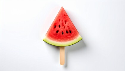 Watermelon slice on ice cream stick isolated on white background
