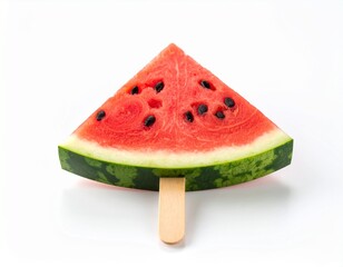 Watermelon slice on ice cream stick isolated on white background