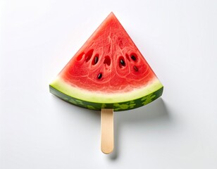 Watermelon slice on ice cream stick isolated on white background
