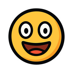 happy, face, emoji, icon, smile, open eyes, yellow, black outline, wide smile, red tongue, digital communication, positivity, excitement, cheerful, emoticon, expression, cartoon, illustration, fun, jo