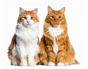 Ginger and white cat isolated on white background