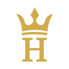 Royal Monogram Letter H with Crown Logo – Elegant Gold Symbol Isolated on White Background