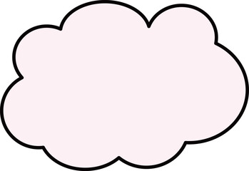 黒線で縁取られた、ピンクのかわいい雲の形のふきだし