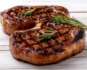 Grilled steaks with rosemary