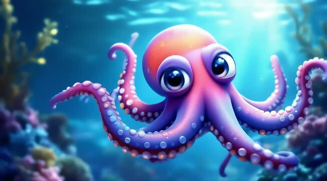 Adorable cartoon octopus underwater adventure